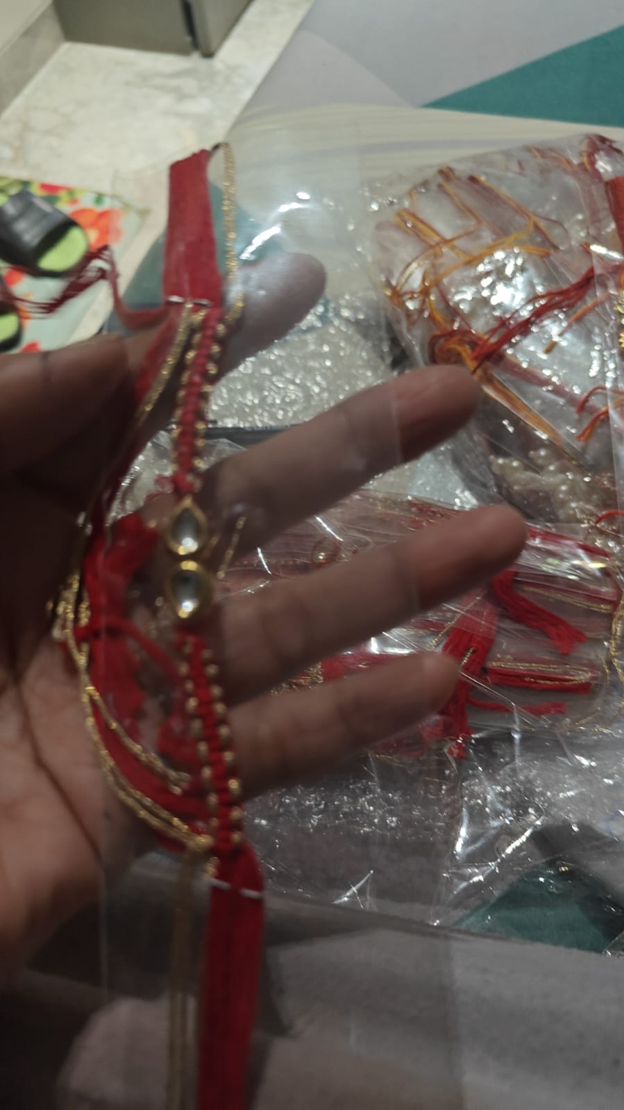 Red Pearl Lumba Rakhi Pair